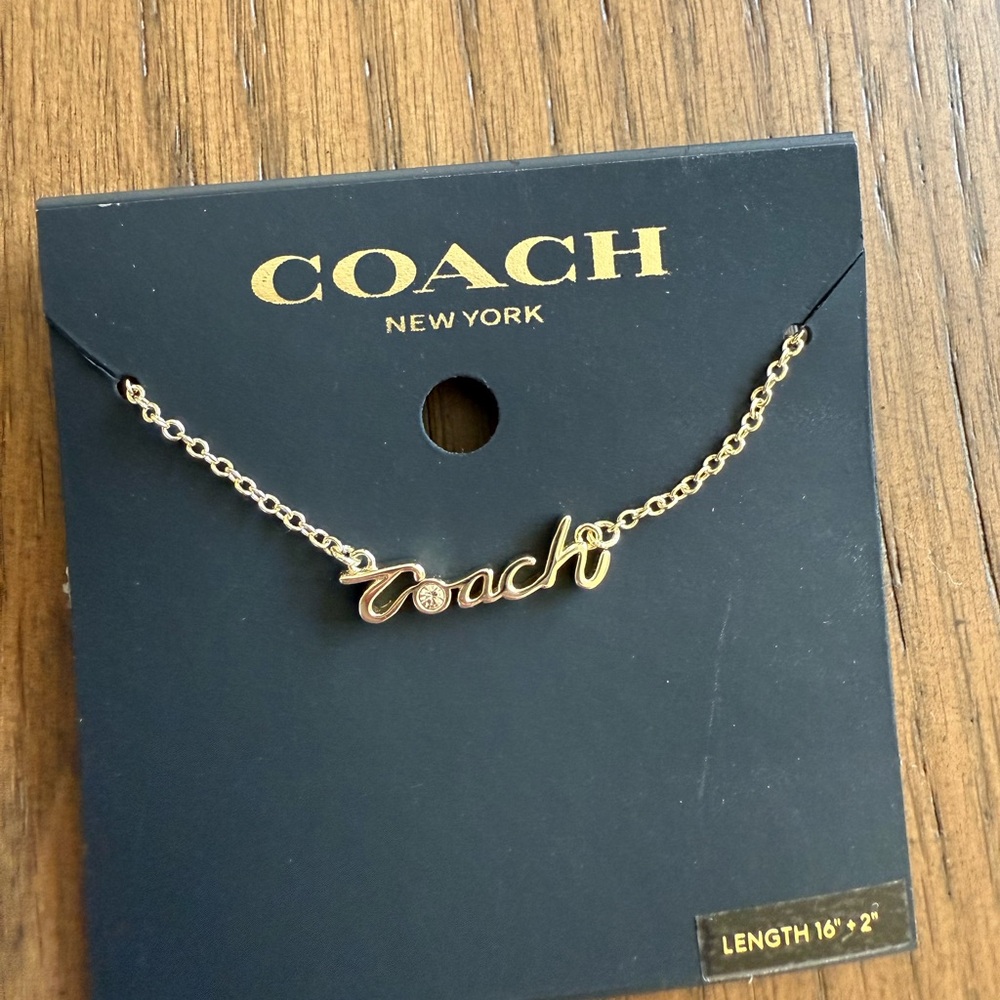 Coach Gold Script Necklace